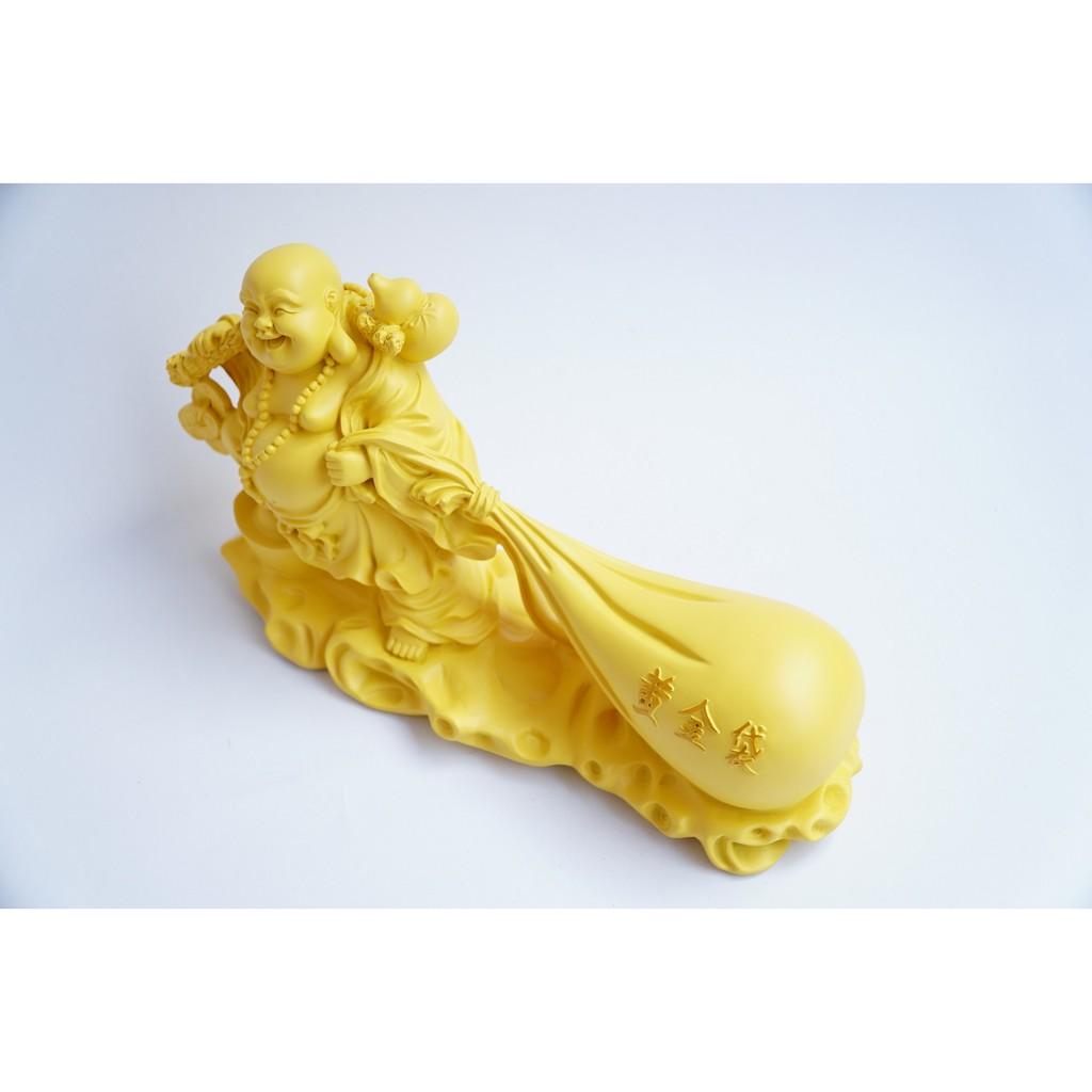 Tượng Phật Di Lặc kéo bao tải tiền vàng đất cầu tài lộc đúc lớn - Dài 30cm