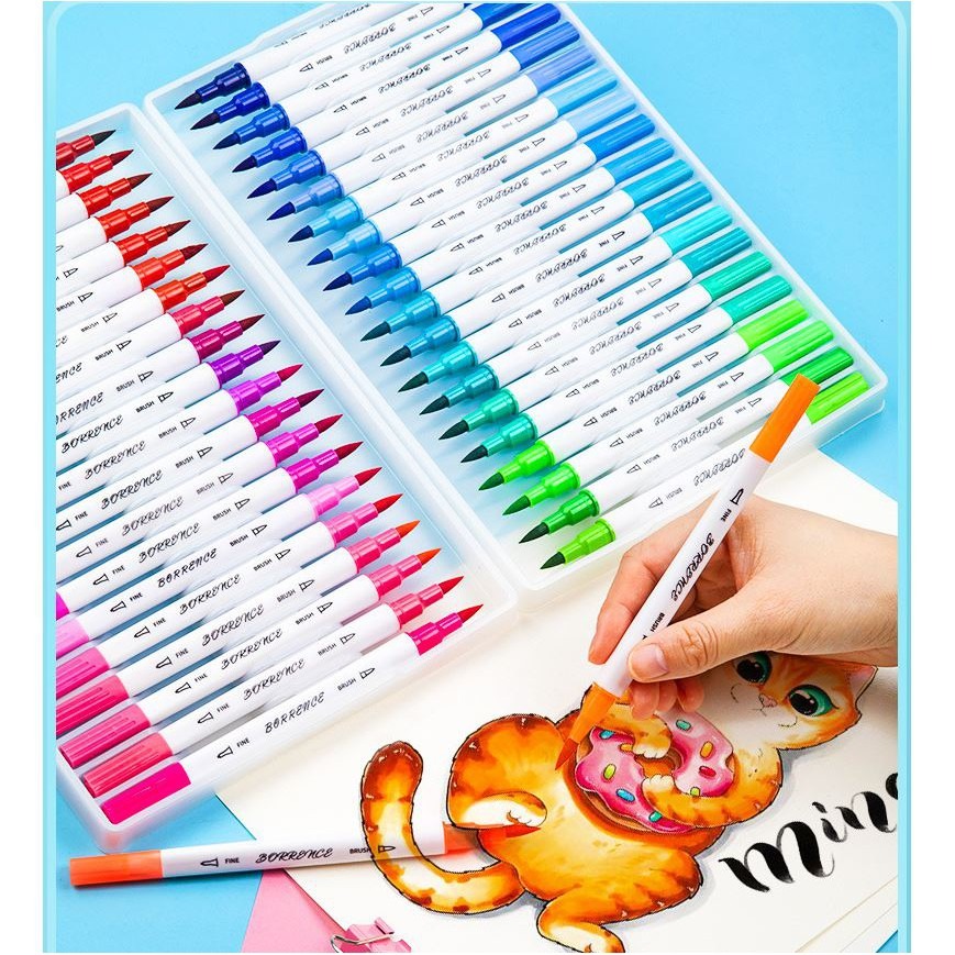 Bút lông marker 2 đầu brush dùng để vẽ, tô màu, Sketch hoặc viết calligraphy-set 48/80/100 màu