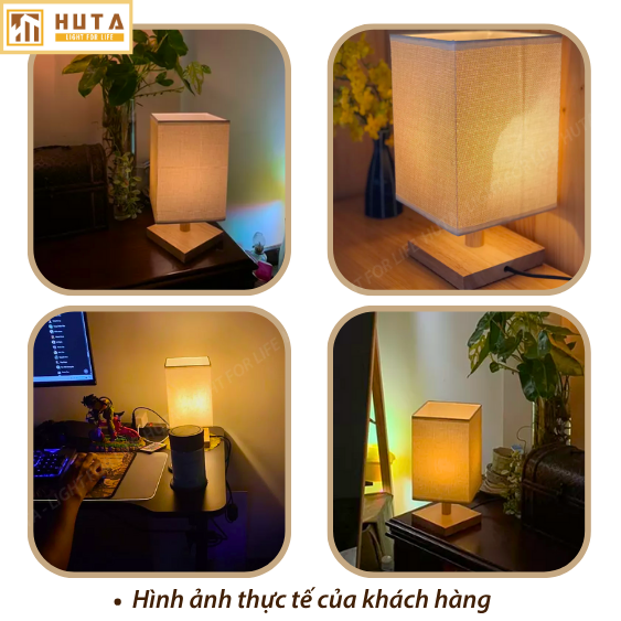 Đèn Ngủ HUTA Light For Life G3 Chao Vuông Độc Đáo Vingtage, Decor Trang Trí Phòng Ngủ, Điều Chỉnh Độ Sáng, Bóng Led Sáng Vàng Tiết Kiệm Điện