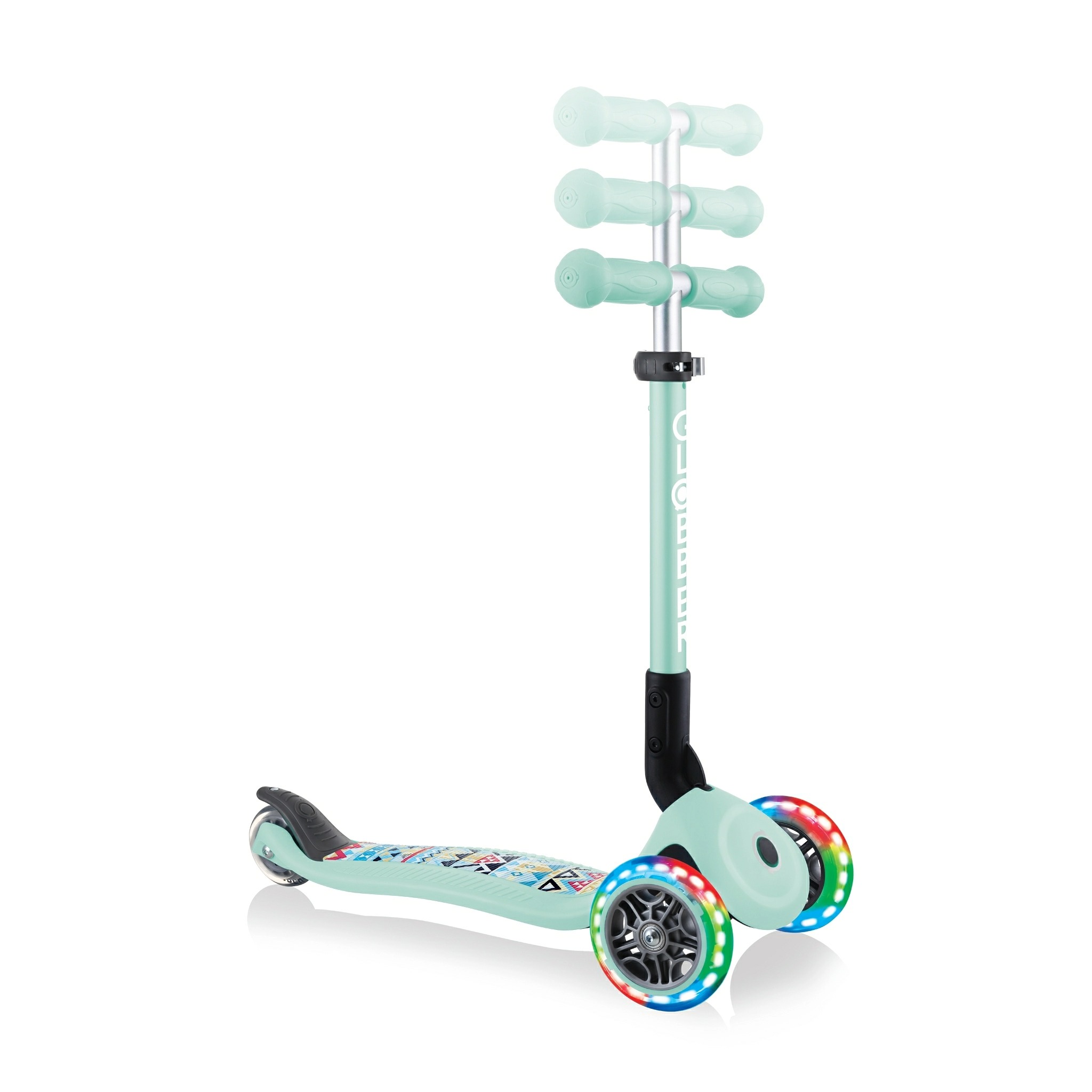 Xe Trượt Scooter 3 Bánh Gấp Gọn Có Bánh Xe Phát Sáng Globber Junior Fantasy Cho Trẻ Em Từ 2 Đến 6 Tuổi - Xanh Mint Có Họa Tiết