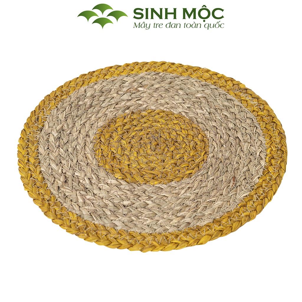 Tấm lót cói tự nhiên pha vàng, lót bàn ăn, lót ly, lót cốc, Decor chụp ảnh, tấm lót Sinh Mộc - M2002