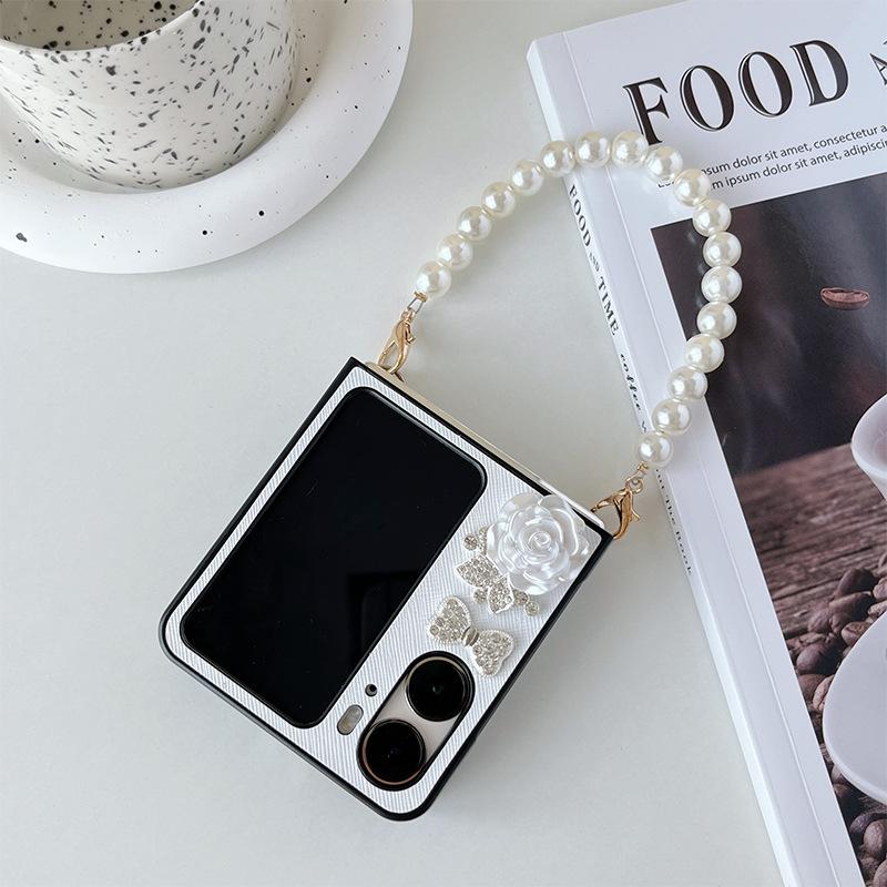 Ốp Lưng Cho Oppo FIND N2 FLIP Hoa Hồng Đính Đá Kèm Dây Ngọc Trai - BUM STORE GALAXAY CASE