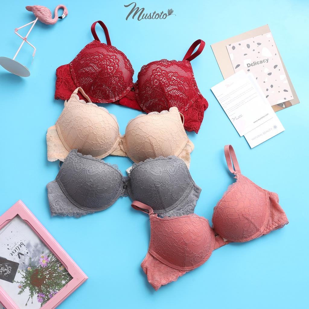 Áo Lót Nữ Mút Vừa 2cm Có Gọng Nâng Ngực Ren Flex Camellia Hồng Cam