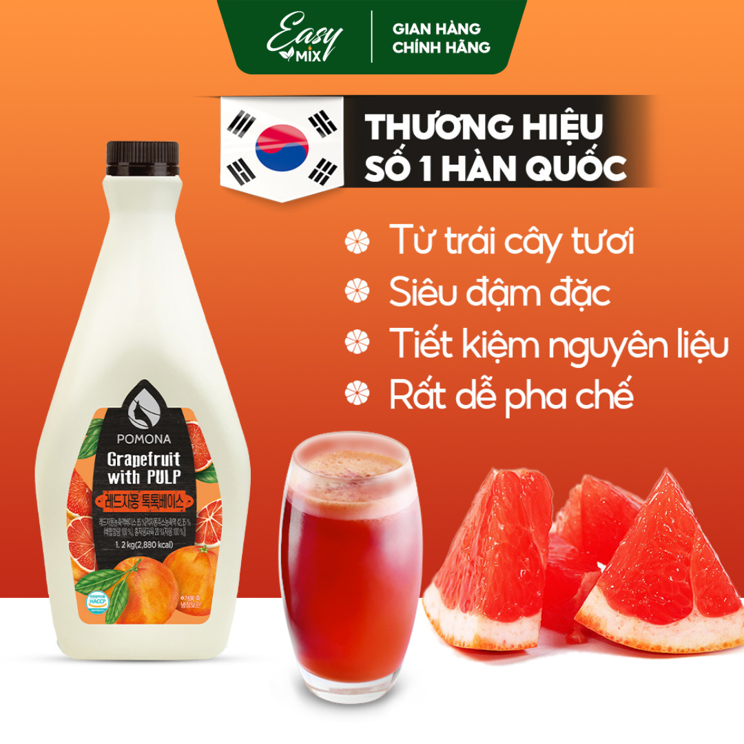 Mứt Bưởi Hồng Cô Đặc Pomona Grapefruit Concentrate Nguyên Liệu Pha Chế Trà Sữa Trà Trái Cây Hàn Quốc Hàn Quốc 1,2kg