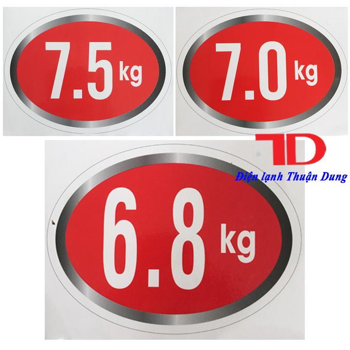 Combo 10 Tem KG Dán Máy Giặt Loại 7KG, TEM DECAN DÁN SỐ KG MÁY GIẶT sẵn keo tự dính, Điện Lạnh Thuận Dung