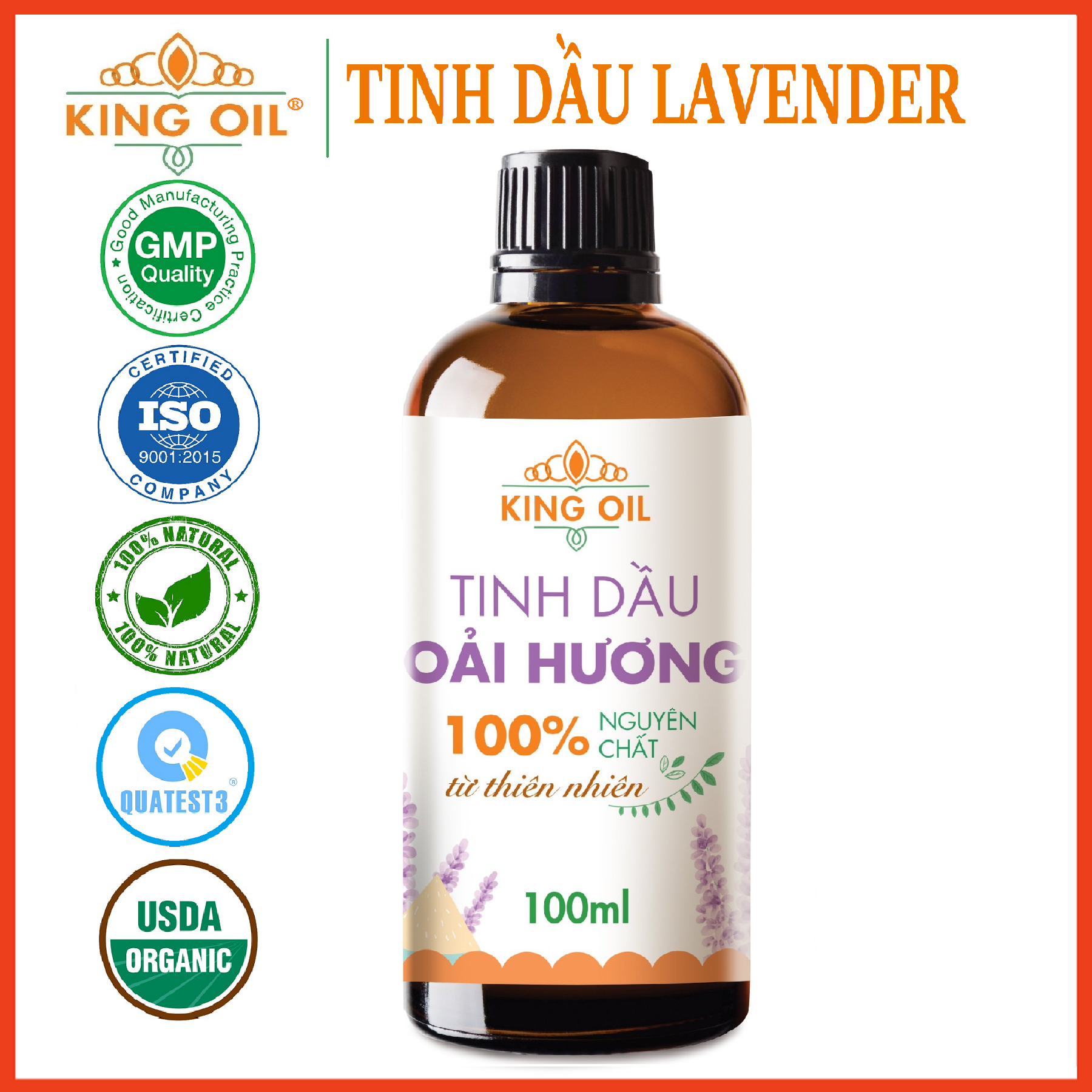 Tinh dầu Oải Hương (Lavender) nguyên chất từ thiên nhiên, xông phòng, khử mùi, thơm phòng, đuổi muỗi - KingOil