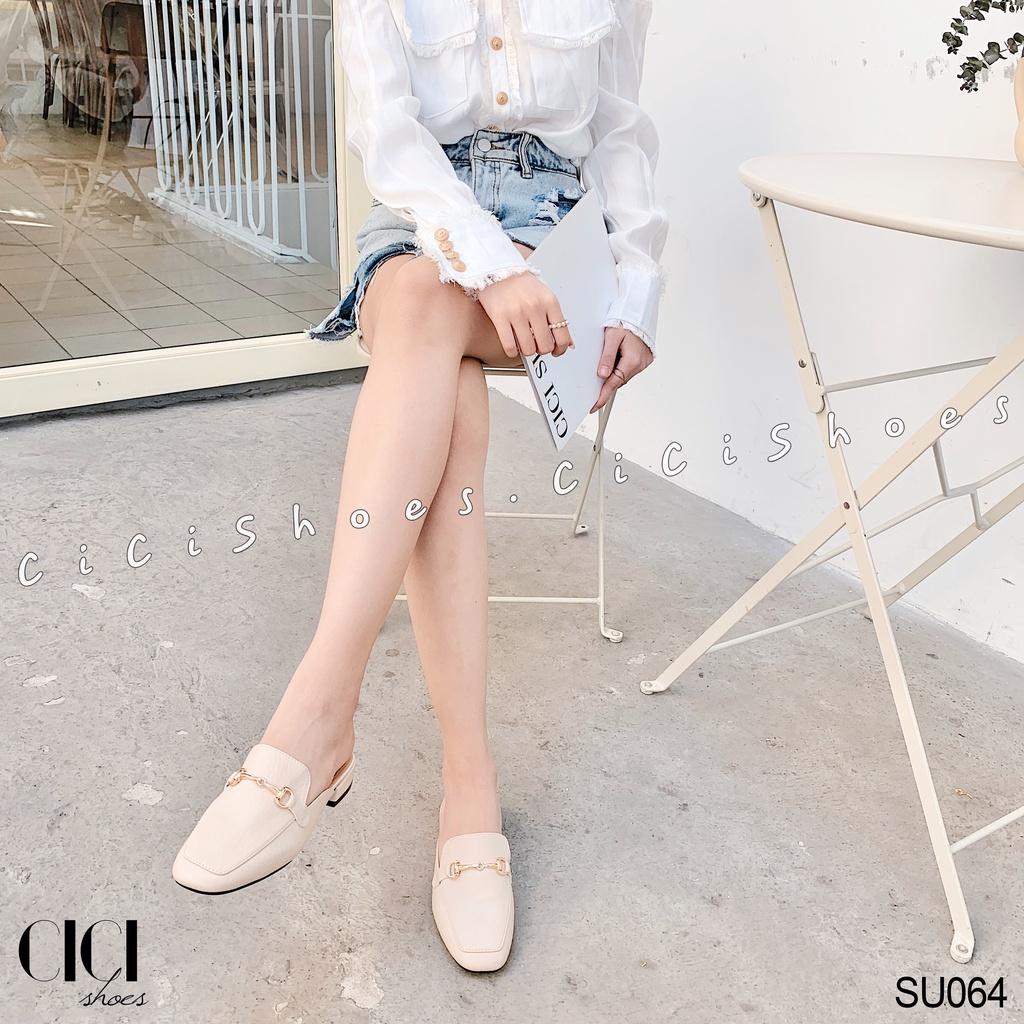 Giày sục cao gót nữ CiCi Shoes gót da 1cm, dép sục da khoá móc xích bé - SU064