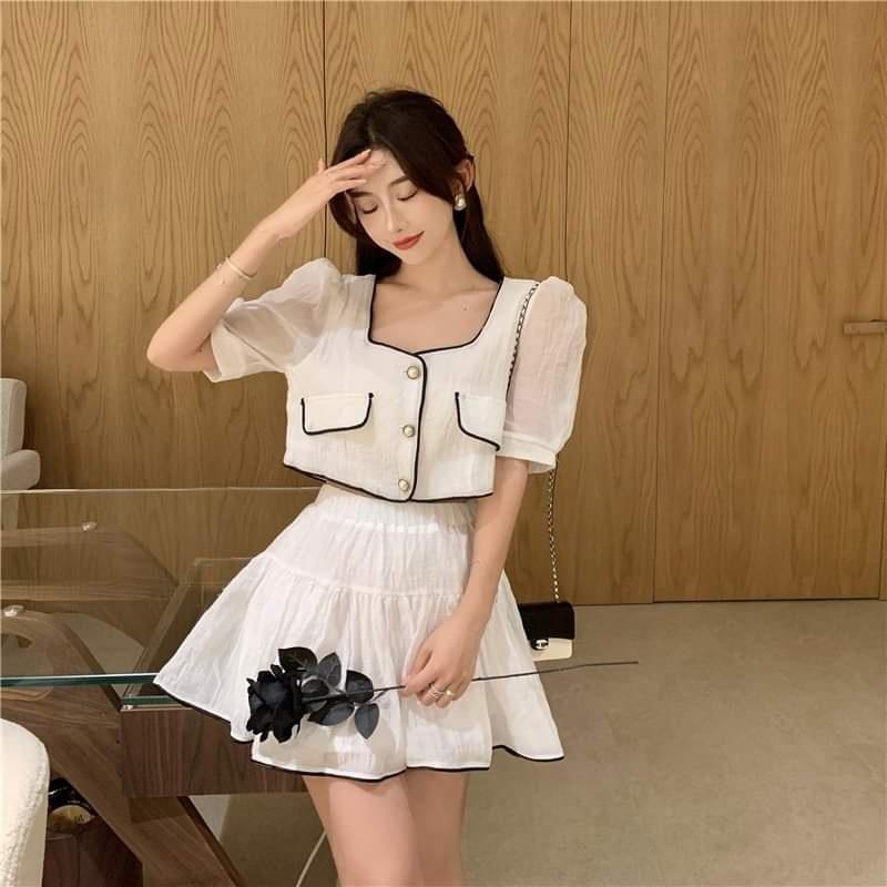 CHUNN Set croptop mix chân váy sang chảnh