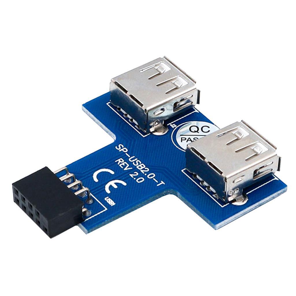 USB 2.0 9-Pin Header  to 2 ports 2 USB A Female Port I Type Adapter