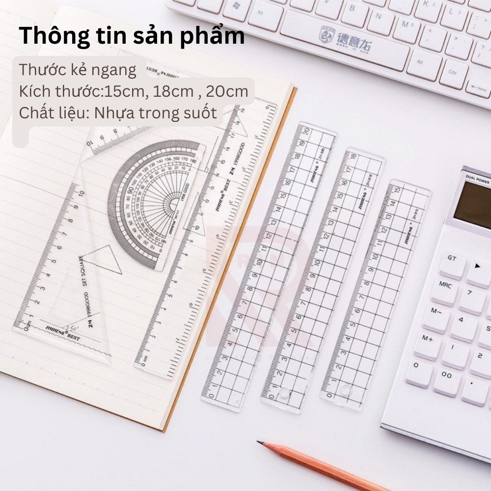 Thước kẻ ngang/ thước thẳng toán học nhựa cho học sinh- sinh viên  