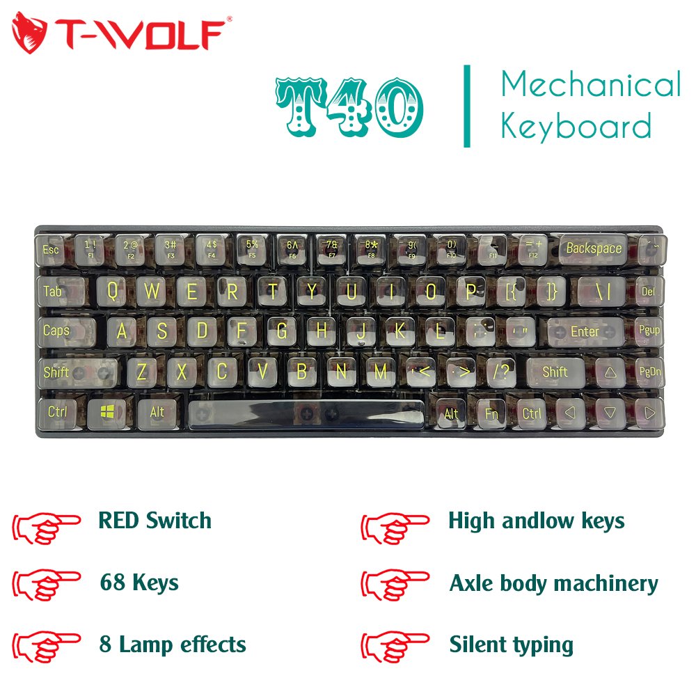 Bàn Phím Cơ T-WOLF T40 Red Switch (Đen/Đỏ/Vàng) - Hàng Chính Hãng