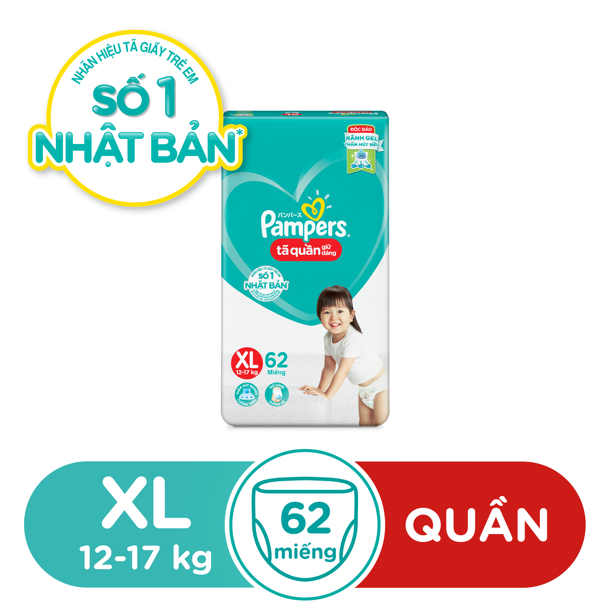 Tã/Bỉm Quần PAMPERS Giữ Dáng Mới Gói Cực Đại M74/L68/XL62/XXL56