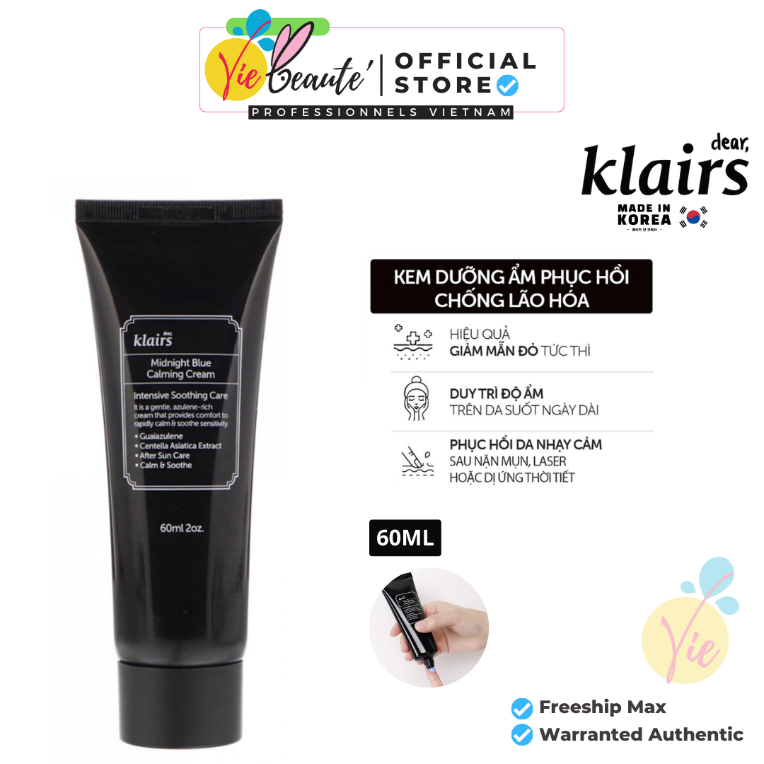 Kem Dưỡng Da Phục Hồi Da Ban Đêm Dear Klairs Midnight Blue Calming Cream 60ml
