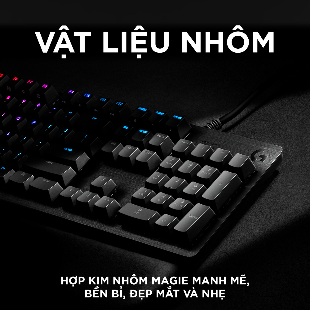 Bàn phím game cơ học Logitech G512 - RGB Lightsync, 3 loại GX Switch, vật liệu cải tiến, cổng USB 2.0 - Hàng Chính Hãng