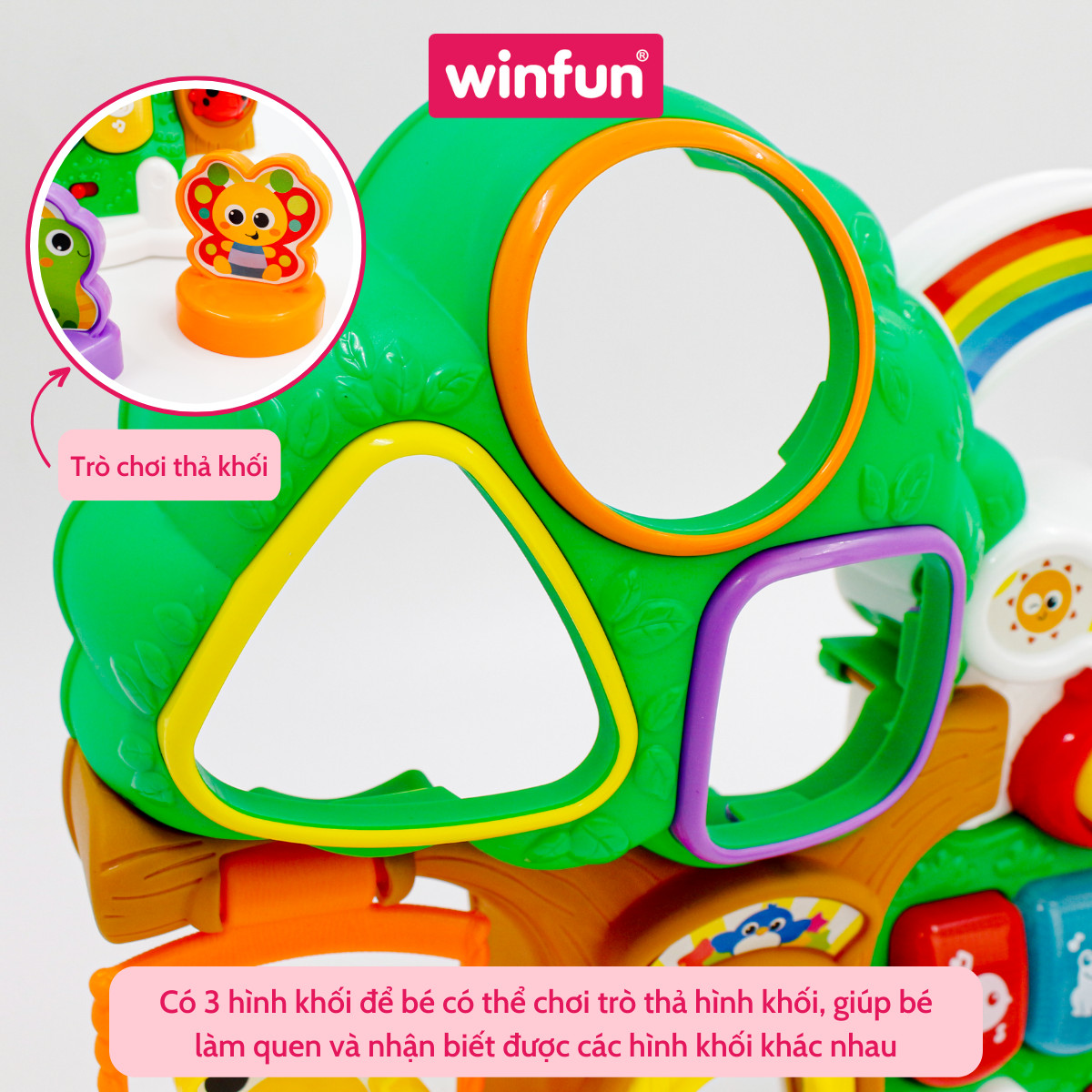 Đồ chơi luyện tư duy logic cho bé - Ngôi nhà trên cây Winfun 0786 có nhạc và tiếng kêu động vật kết hợp thả hình khối - BPA free