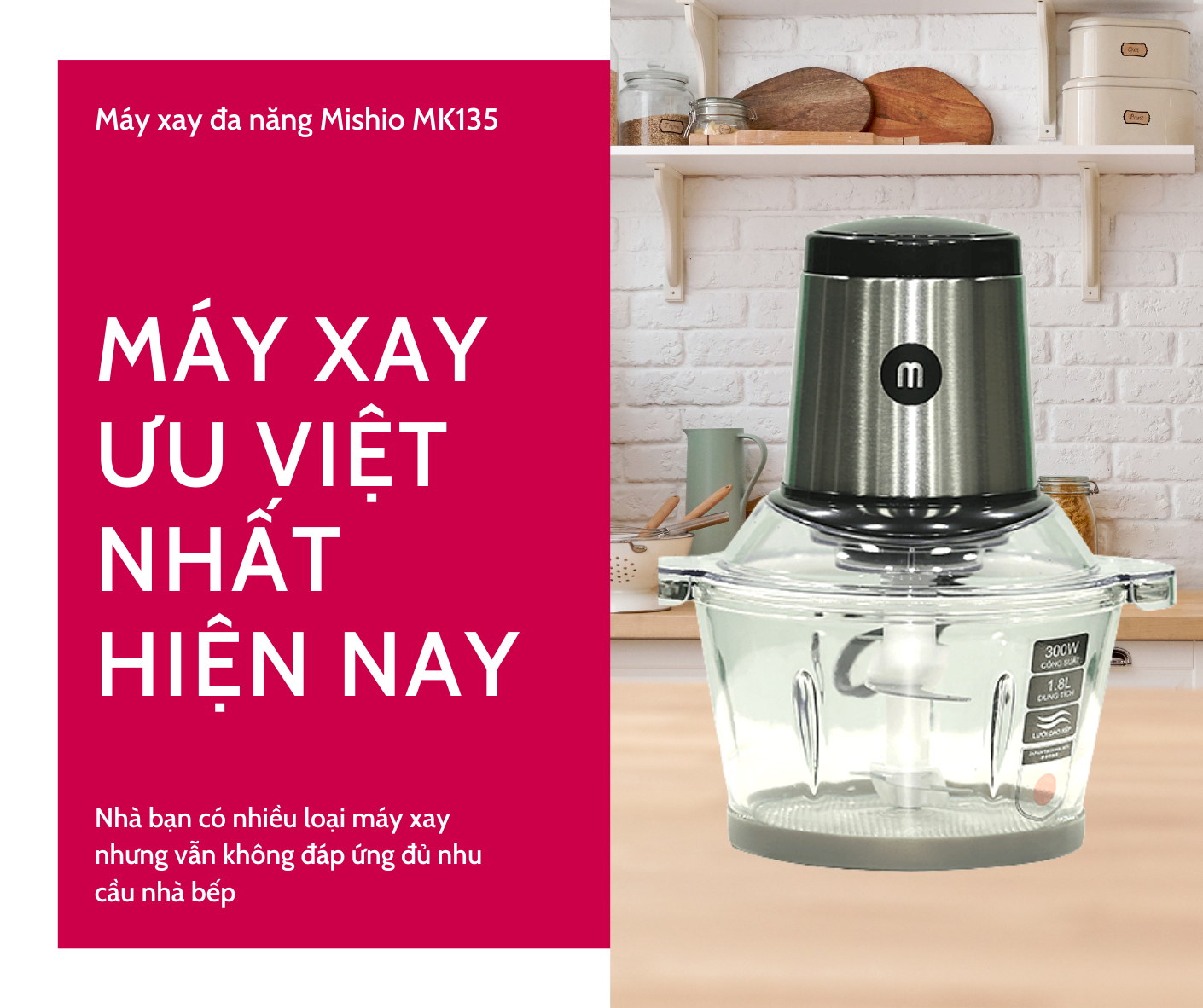 Máy xay thịt đa năng Mishio MK-135 1,8L - Hàng chính hãng