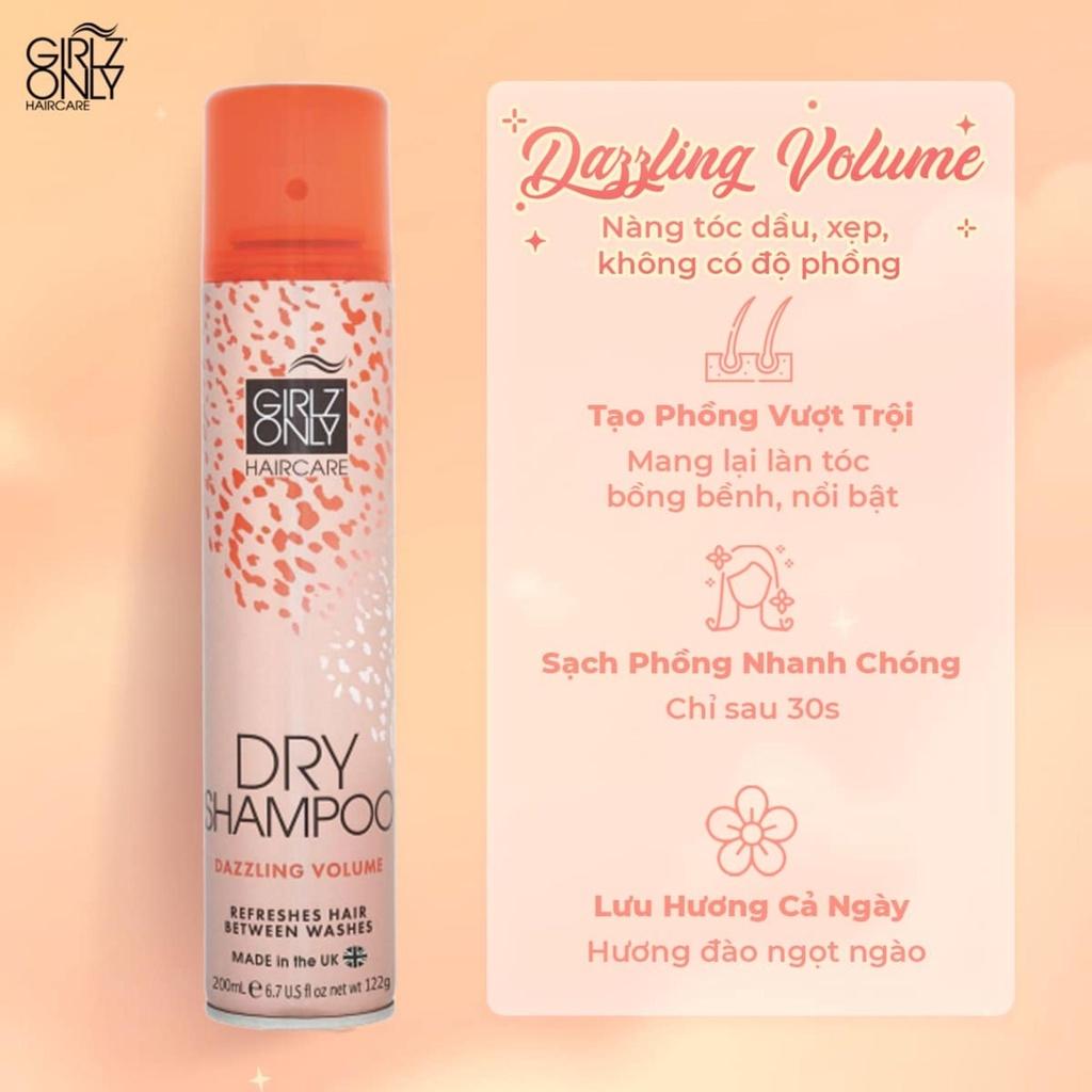 Dầu Gội Khô Girlz Only Dry Shampoo Dazzling Volume Sạch Dầu Và Bồng Bềnh Ngay Lập Tức (Cam) 200ml