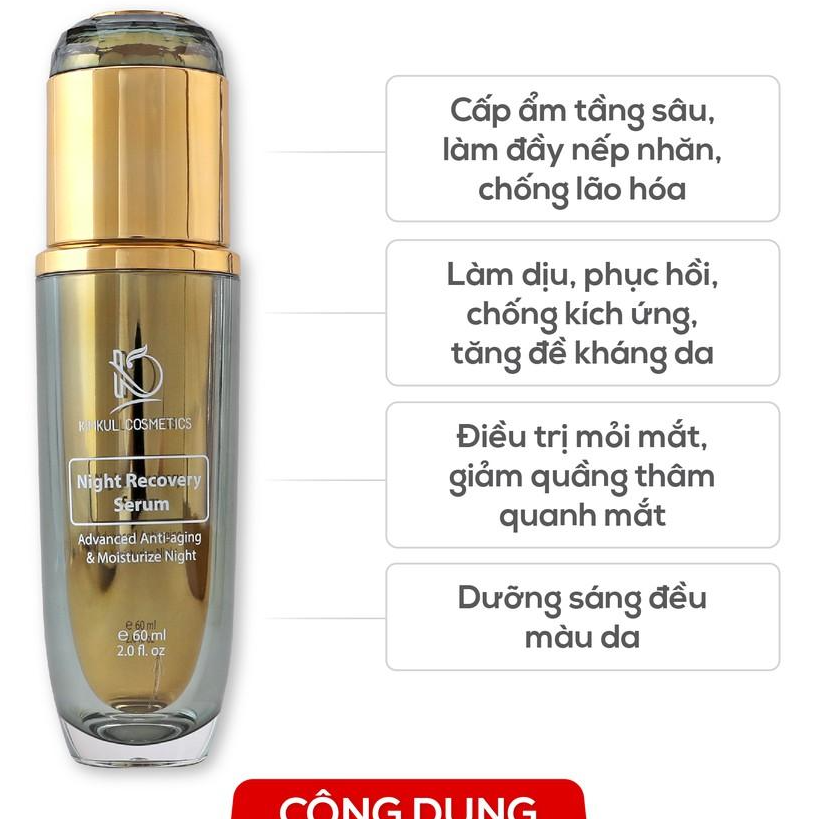 Bộ 2 sản phẩm chống lão hóa bảo vệ da KimKul gồm Serum Night Recovery và Perfect Skin 30+