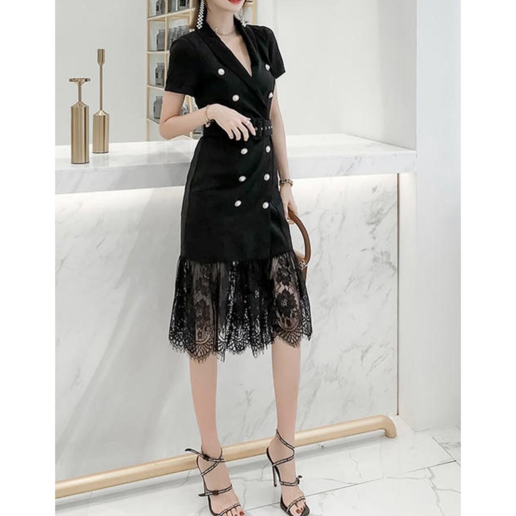 Đầm cati vest phối nút siêu sang xuất xịn