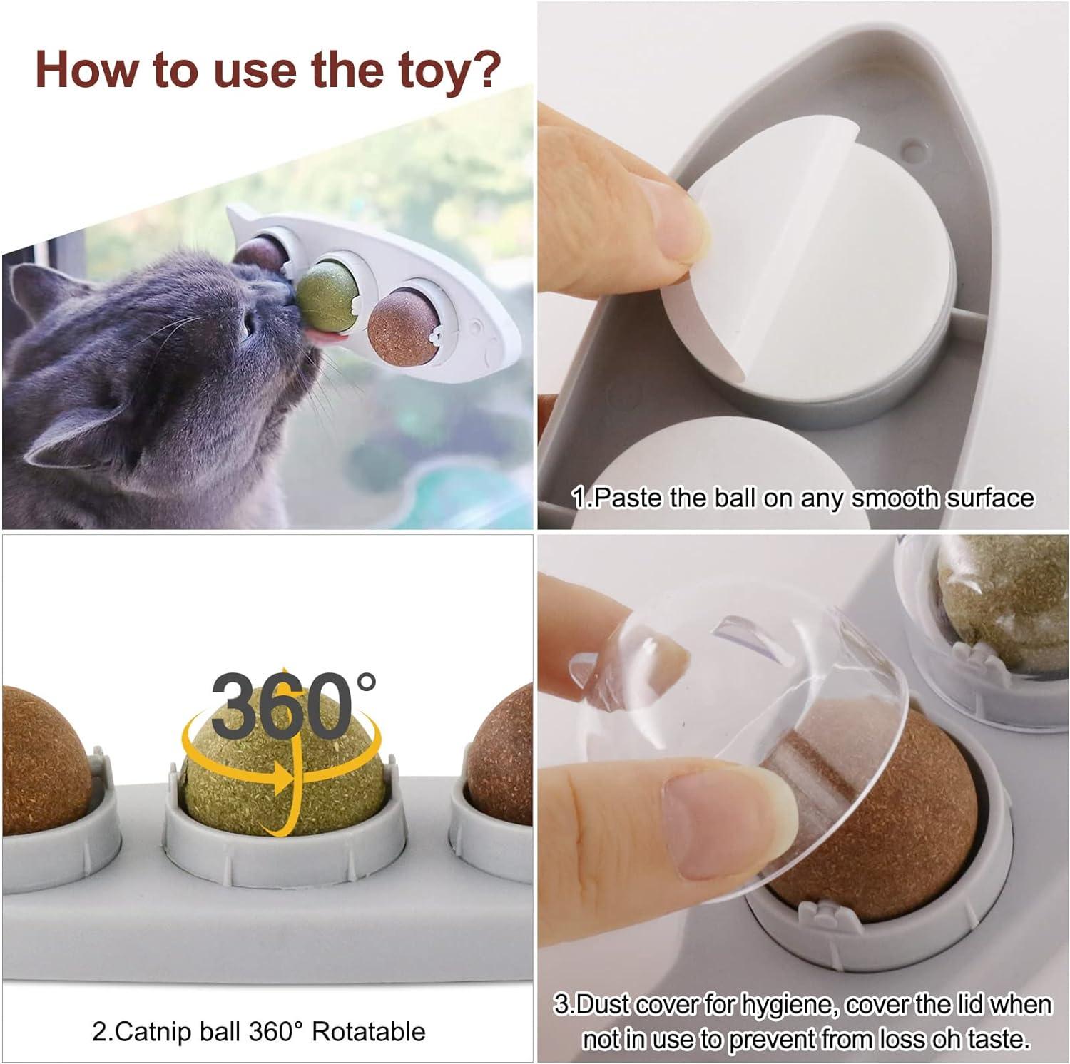 Bóng Catnip 3 trong 1, Bóng Catnip treo tường, Đồ chơi xoay trong nhà cho mèo, Đồ chơi Catnip ăn được cho mèo