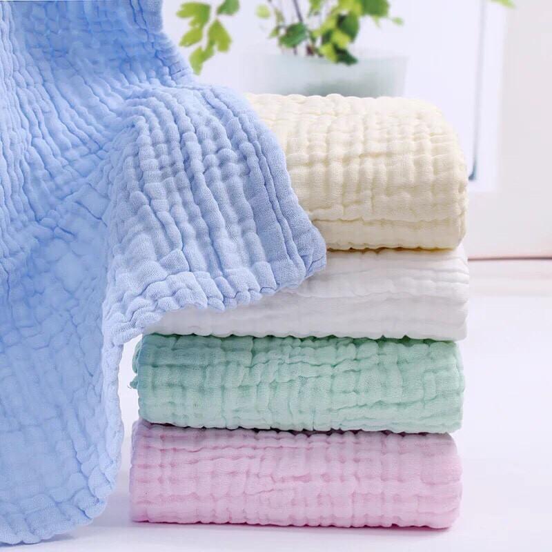 Khăn tắm xô nhăn 6 lớp cotton màu trơn siêu mềm, siêu thấm xuất Nhật cho bé yêu KT 105x105