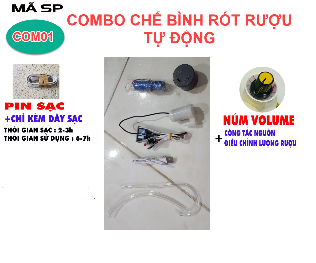 Combo Mạch Chế Máy Rót Ruou Tự Động 3v7 Hàn sẵn pin