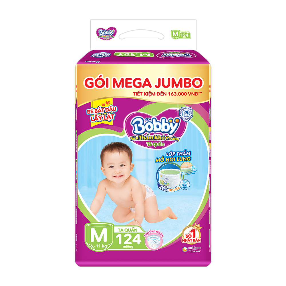 [Tặng thêm 8 miếng] Tã/bỉm quần Bobby 3mm Gạo non M112