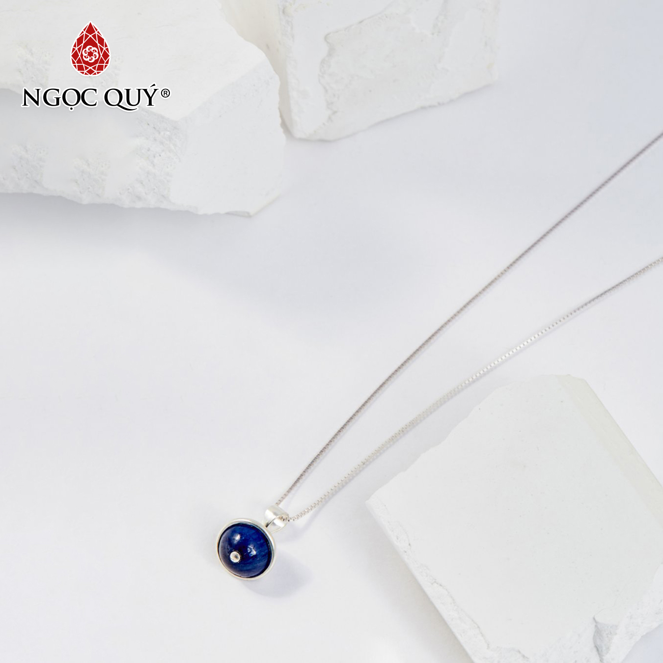 Mặt Dây Chuyền Phong Thủy Đá Lapis Lazuli 1 Hạt Tặng Dây Chuyền Bạc (8mm) Mệnh Thủy, Mộc Ngọc Quý Gemstones