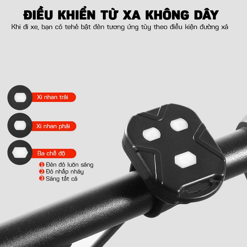 Đèn Xi Nhan Xe Đạp Điều Khiển Từ Xa Có Còi 120db Cao Cấp