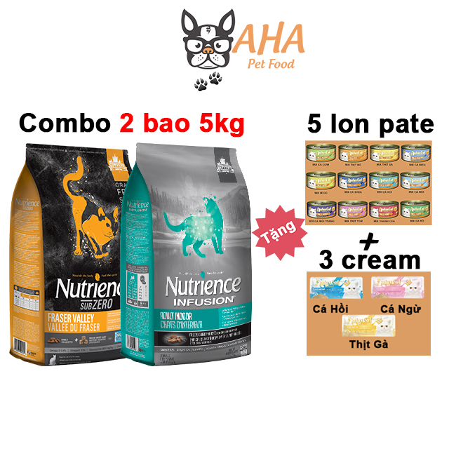 Thức Ăn Cho Mèo (Combo 2 Bao 5kg) Nutrience Tặng 5 Lon Pate + 3 Sốt Kem Aatas Cat Da Lông, Nhận Thức Trí Não