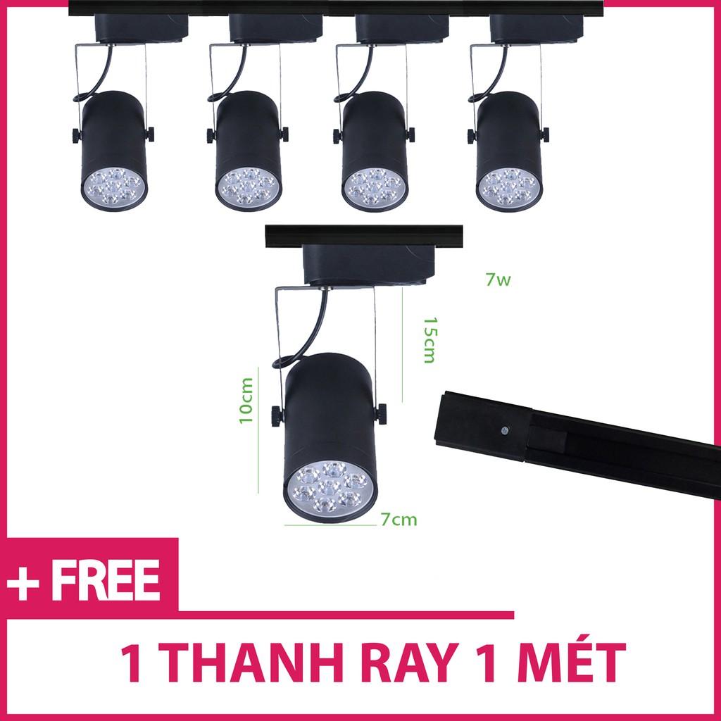 Bộ 5 đèn led rọi thanh ray 7w vỏ đen ánh sáng trắng