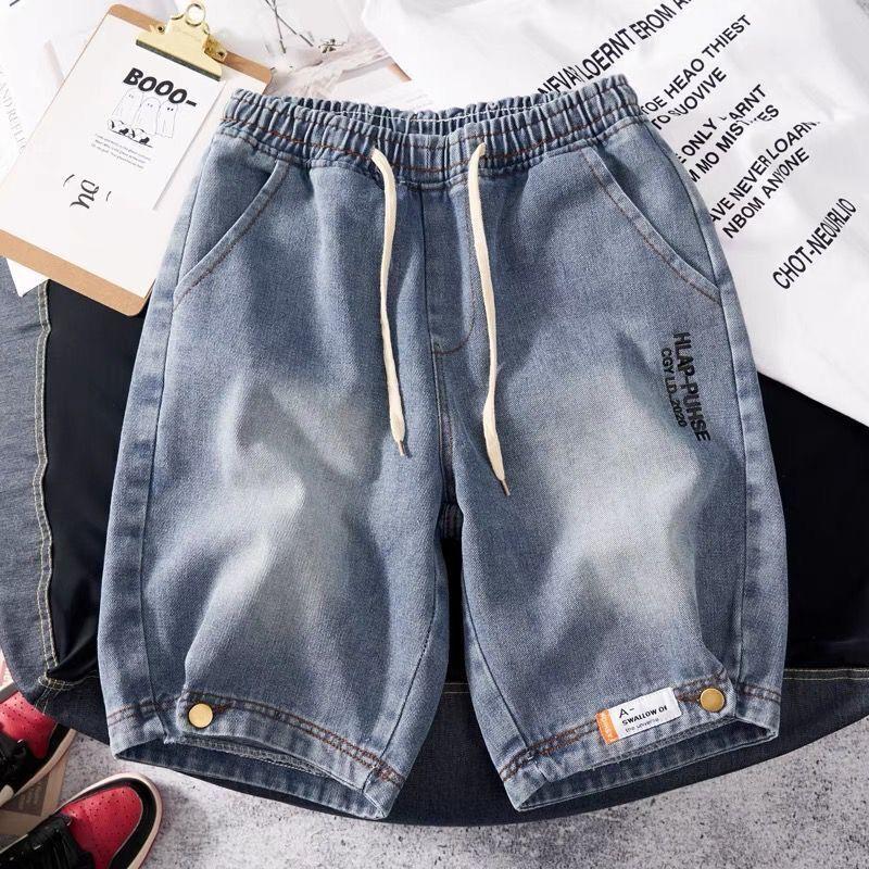 Quần Short Denim Ống Rộng Phối Hình Gấu Thời Trang Mùa Hè Cho Nam