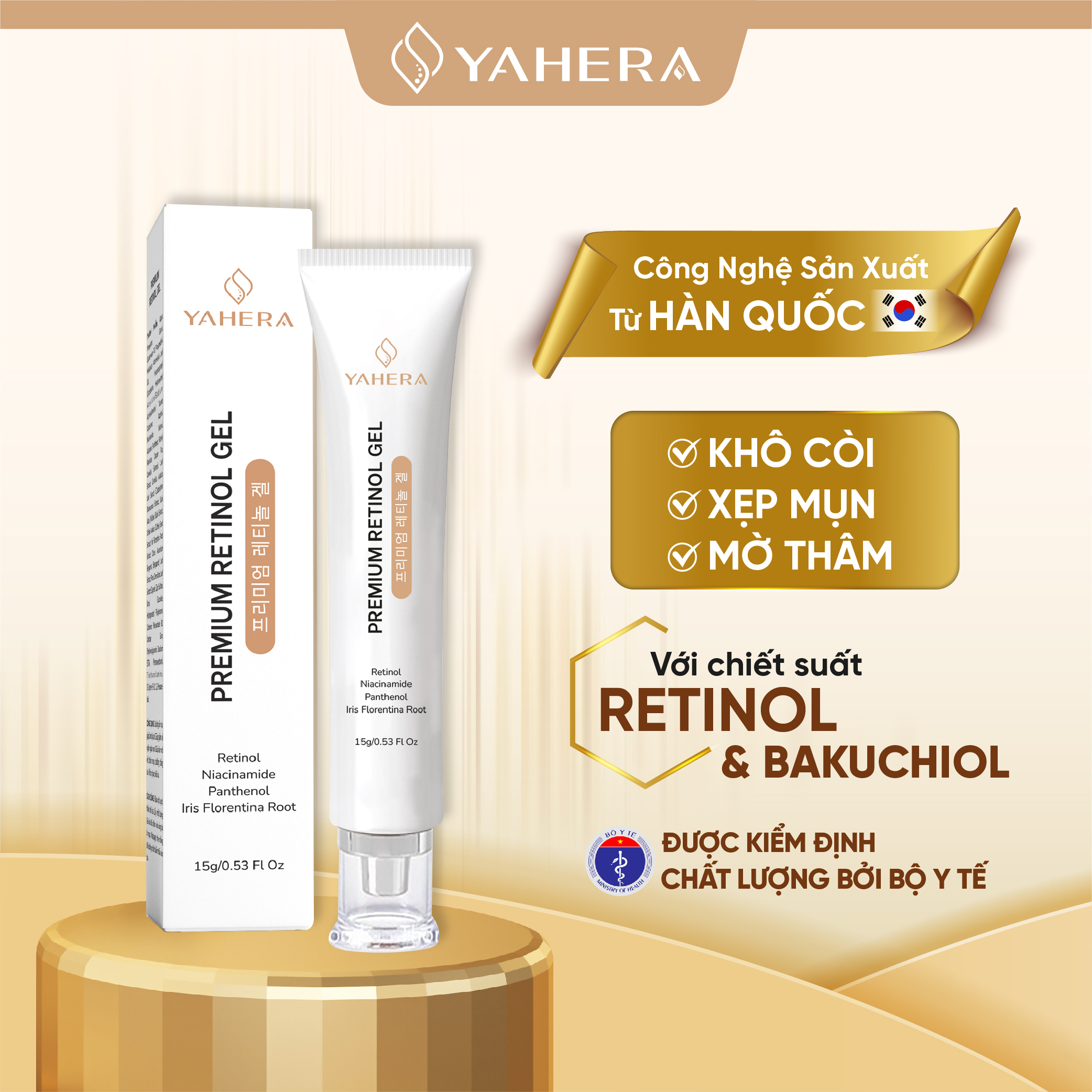 Gel chấm mụn cao cấp YAHERA Premium Retinol Gel giúp giảm sưng viêm khô cồi xệp mụn 15G