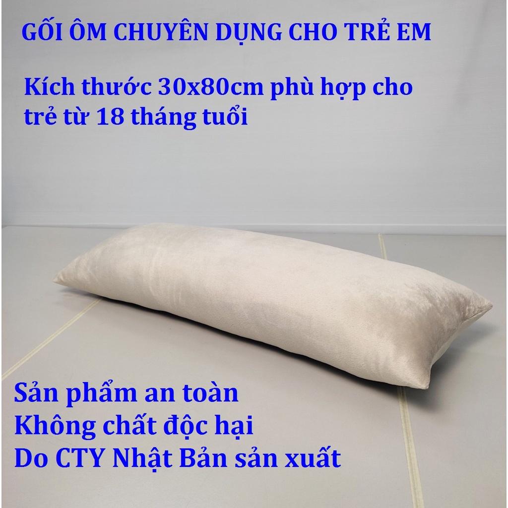 Gối ôm cho bé 30x80cm vải lông nhung màu kem sữa vải mềm mịn mượt và an toàn hàng cty Nhật Bản