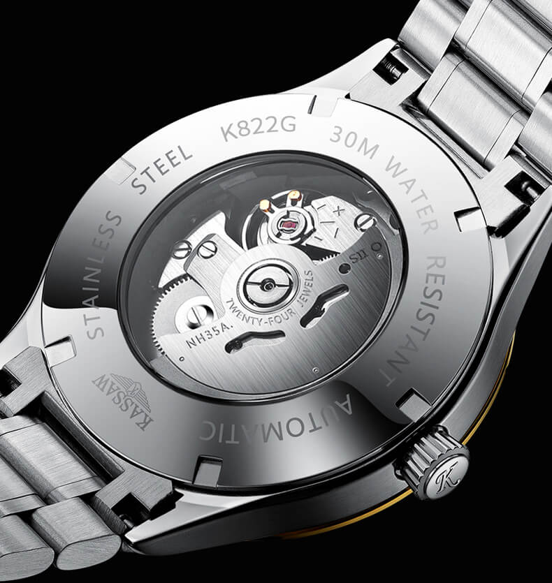 Đồng hồ nam chính hãng KASSAW K822-4 chống nước,chống xước,kính sapphire,Đồng hồ cơ ,dây kim loại thép không gỉ 316L,hàng mới 100%