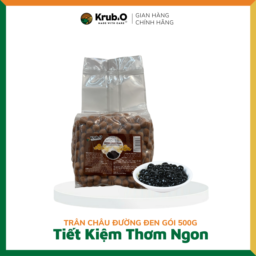 Trân Châu Đường Đen Cao Cấp Túi 500g - Topping Trà sữa, Chè, Món Tráng Miệng - Thương hiệu Krub.O MADE WITH CARE