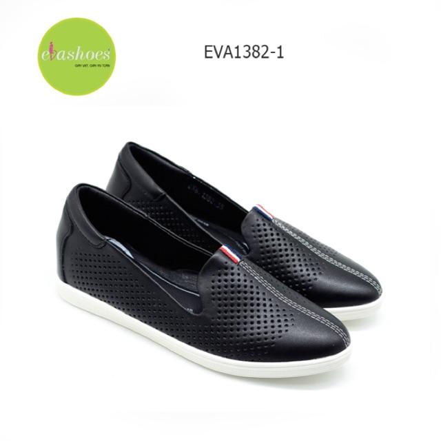 Giày Slipon Đế Độn Da Tổng Hợp 3cm Evashoes - Eva1382-1 (Màu Đen, Trắng