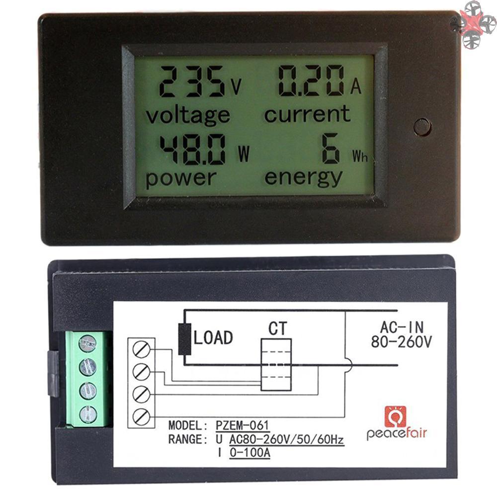 Bộ Đồng Hồ Đo Điện Áp Đa Năng 100a Ac 80v-260v 20a / 100a 4 Trong 1