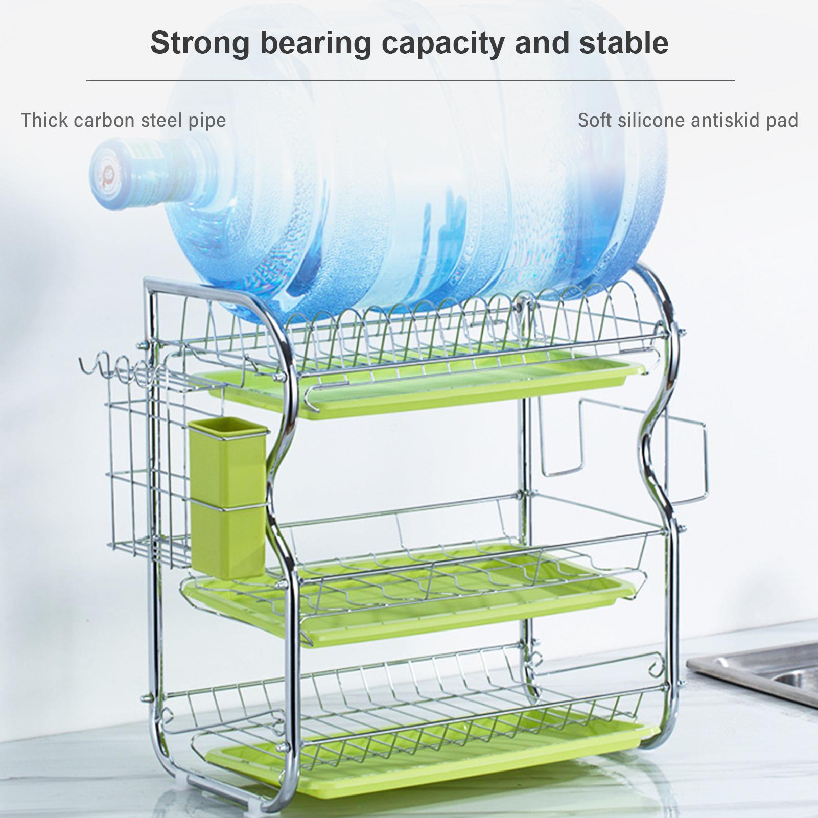 Giá để bát đĩa 3 tầng, bằng thép có thể thoát nước và tháo rời