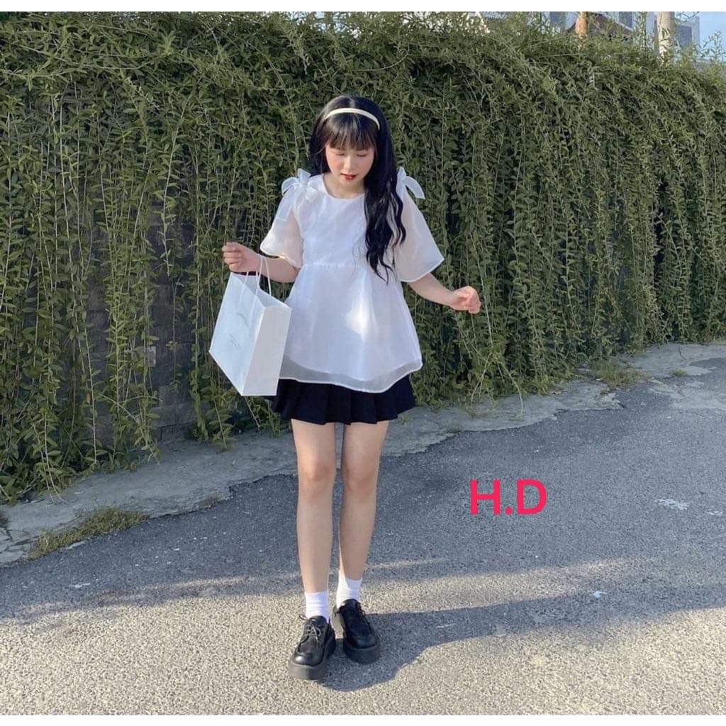 Áo Kiểu Nữ Voan tơ Dáng Babydoll hàng 2 lớp siêu đẹp