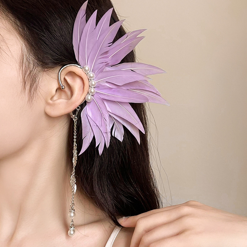 Bộ khuyên vành tai nữ, khuyên tai lông vũ sang chảnh cá tính đi tiệc, bông tai không cần xỏ khuyên