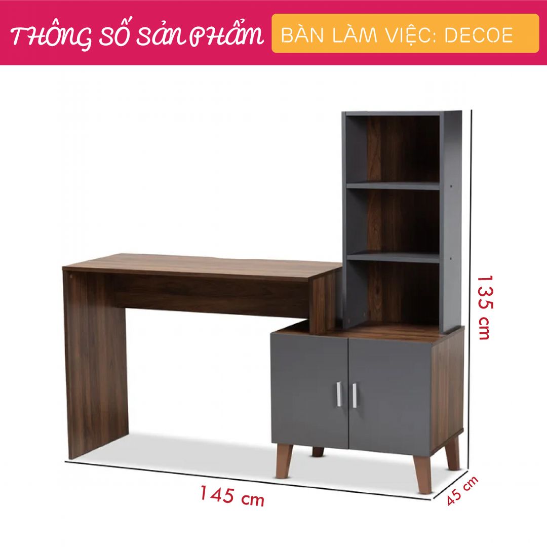 Bàn làm việc, bàn học gỗ hiện đại SMLIFE Decoe | Gỗ MDF dày 17mm chống ẩm | D145xR45xC135cm