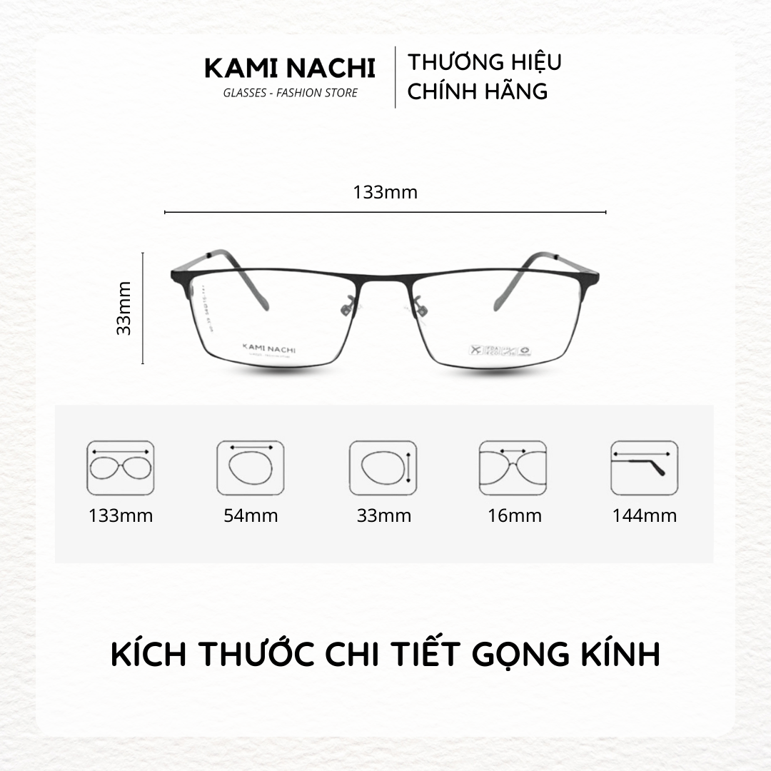 Gọng kính kim loại dáng vuông KAMI NACHI phong cách đơn giản G90.39
