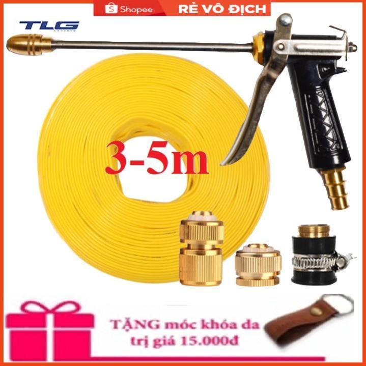 Bộ dây vòi xịt nước rửa xe,tưới cây .tăng áp 3 lần, loại 3m, 5m 206318 đầu đồng,cút đồng,nối đồng+ tặng móc khoá