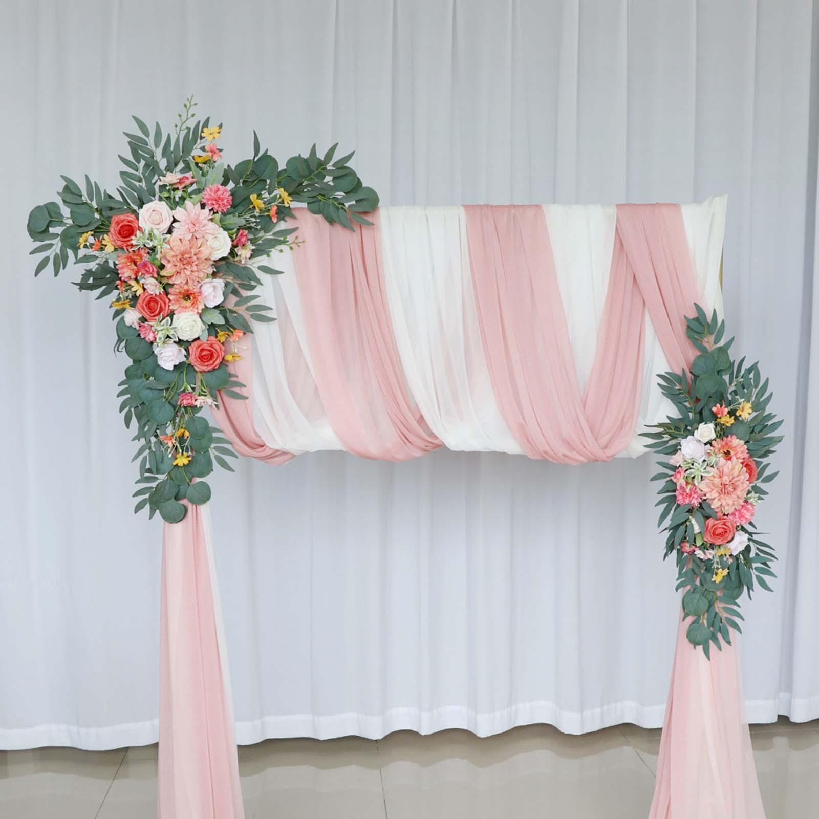 2Pcs Wedding Arch Flowers Garland Wreath Centerpiece Green Leaves Floral Arrangement Artificial Floral Swag Arch Decor for Party Wedding