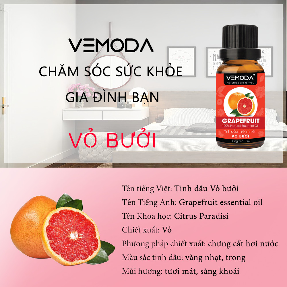 Tinh dầu Vỏ bưởi HG. Grapefruit Essential Oil 10ML. Tinh dầu xông phòng giúp kháng khuẩn, thanh lọc không khí, thư giãn, hỗ trợ giảm cân, chăm sóc da tóc. Tinh dầu thơm phòng cao cấp Vemoda