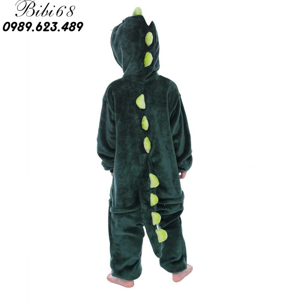 Bộ Đồ thú Khủng Long xanh liền thân lông mịn Pijama dành Cho Người Lớn và Trẻ Em kiểu dáng Động Vật Hoạt Hình Cosplay