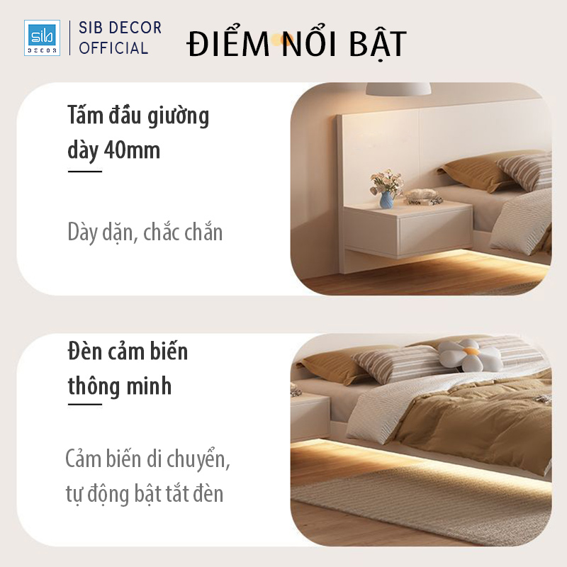 Giường Ngủ Tatami Tối Giản Hiện Đại Màu Trắng Có Đèn LED GN30 SIB Decor