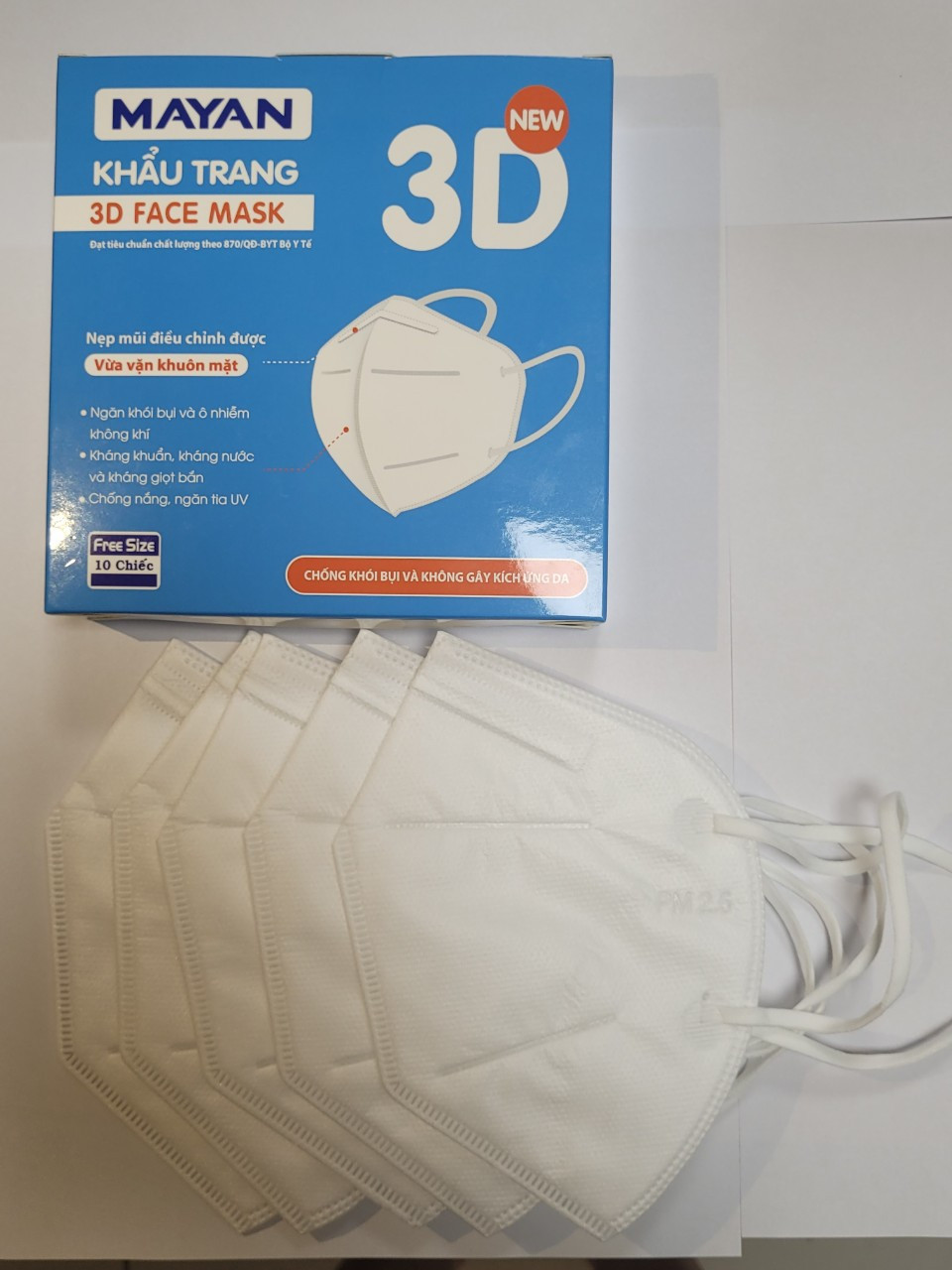 Hộp 10 Khẩu Trang Mayan 3D Mask Chống Bụi PM 2.5 Cao Cấp, Màng Lọc Tiêu Chuẩn N95