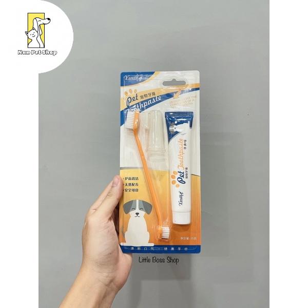 Bộ bàn chải + kem đánh răng cho chó mèo